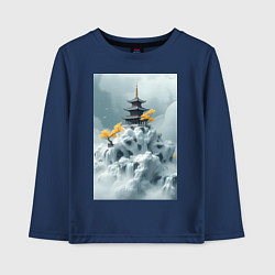 Лонгслив хлопковый детский Тихий японский пейзаж, цвет: тёмно-синий