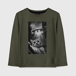 Лонгслив хлопковый детский Котейка и НЛО, цвет: меланж-хаки
