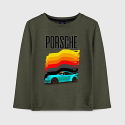 Детский лонгслив Автомобиль Porsche на фоне флага Германии
