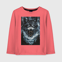 Лонгслив хлопковый детский Оскаленная морда волка, цвет: коралловый