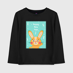 Лонгслив хлопковый детский Новогодний милый заяц, цвет: черный