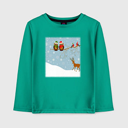 Лонгслив хлопковый детский Новогодние птицы на ветке, цвет: зеленый