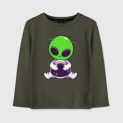 Лонгслив хлопковый детский Пришелец космонавт, цвет: меланж-хаки
