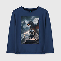 Лонгслив хлопковый детский Сражение рыцаря с драконом в стиле Demons Souls, цвет: тёмно-синий