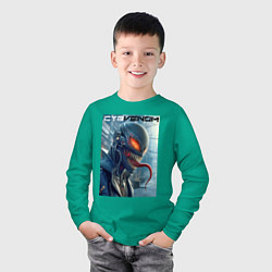 Лонгслив хлопковый детский Перерождение ядовитой слизи в киберпанк - Веном, цвет: зеленый — фото 2