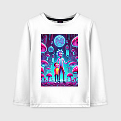 Лонгслив хлопковый детский Rick and Morty among neon mushrooms - ai art fanta, цвет: белый