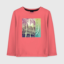 Лонгслив хлопковый детский Крымский лес японскими иероглифами, цвет: коралловый