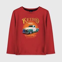 Лонгслив хлопковый детский Ретро гараж и автомобиль Chevrolet Thriftmaster, цвет: красный