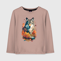 Лонгслив хлопковый детский Волк и осенний лес, цвет: пыльно-розовый