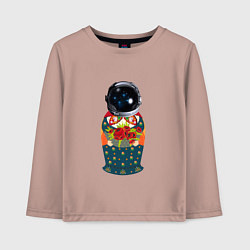 Лонгслив хлопковый детский Матрёшка космонавт, цвет: пыльно-розовый