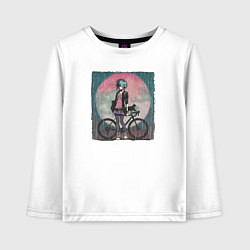 Детский лонгслив Девочка эмо анархистка с велосипедом - дождь и кош