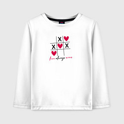 Лонгслив хлопковый детский Любовь всегда побеждает - крестики-нолики, но с се, цвет: белый