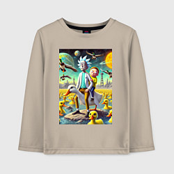 Лонгслив хлопковый детский Рик и Морти сидят на утке на одноимённой планете, цвет: миндальный
