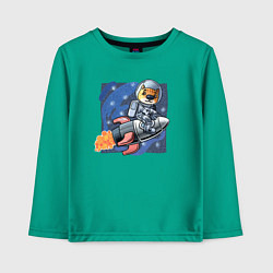 Лонгслив хлопковый детский Котик-космонавт летит на ракете, цвет: зеленый