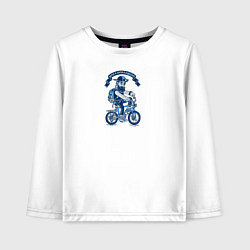 Лонгслив хлопковый детский Бородатый хипстер на велосипеде с наушниками, цвет: белый