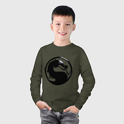 Лонгслив хлопковый детский Смертельная битва - логотип, цвет: меланж-хаки — фото 2