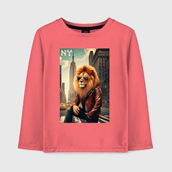 Лонгслив хлопковый детский Cool Lion New Yorker - ai art, цвет: коралловый
