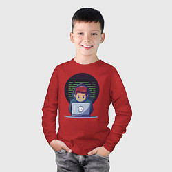 Лонгслив хлопковый детский Хакер с ноутбуком, цвет: красный — фото 2