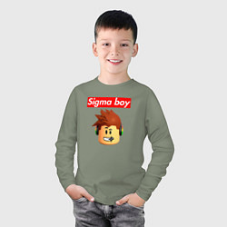 Лонгслив хлопковый детский Sigma boy roblox head - мем Роблокс Сигма бой, цвет: авокадо — фото 2