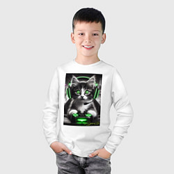 Лонгслив хлопковый детский Котёнок командный геймер - киберспорт, цвет: белый — фото 2