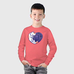 Лонгслив хлопковый детский Сердечные котики, цвет: коралловый — фото 2