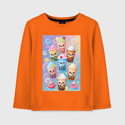 Детский лонгслив Улыбающиеся яркие разноцветные стаканчики с bubble