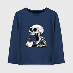 Лонгслив хлопковый детский Skeleton with coffee, цвет: тёмно-синий