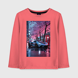Лонгслив хлопковый детский Суперкар и сакура, цвет: коралловый