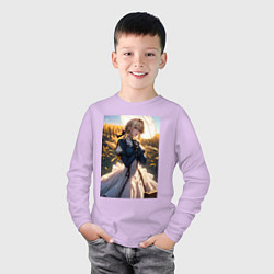 Лонгслив хлопковый детский Вайолет Эвергарден на поле пшеницы, цвет: лаванда — фото 2