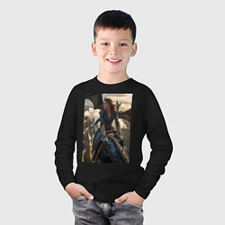 Лонгслив хлопковый детский Королеву преследует дракон, цвет: черный — фото 2