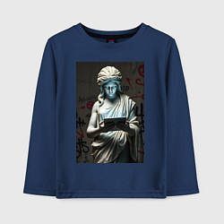 Лонгслив хлопковый детский Античная статуя с планшетом, цвет: тёмно-синий