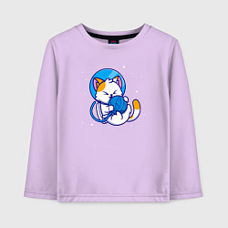Лонгслив хлопковый детский Котик космонавт с клубком, цвет: лаванда