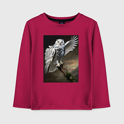 Лонгслив хлопковый детский Белая сова на ветке, цвет: маджента