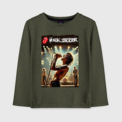 Лонгслив хлопковый детский Мик Джагер - Роллинг Стоунз, цвет: меланж-хаки