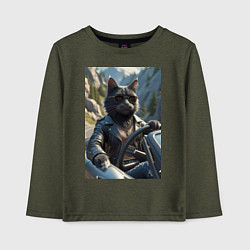 Лонгслив хлопковый детский Кот за рулем кабролета, цвет: меланж-хаки