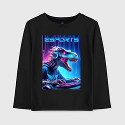 Лонгслив хлопковый детский Tyrannosaurus is esports player - neon glow, цвет: черный