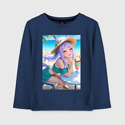 Лонгслив хлопковый детский Девушка-пони кушает мороженое, цвет: тёмно-синий