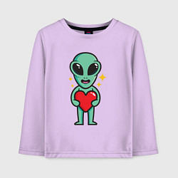 Лонгслив хлопковый детский Пришелец с сердечком, цвет: лаванда