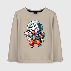 Лонгслив хлопковый детский Dalmatian cosmonaut puppy with a bone, цвет: миндальный