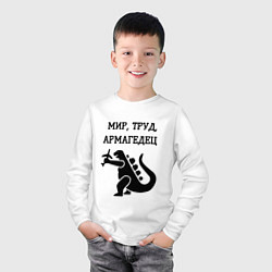 Лонгслив хлопковый детский Мир труд армагедец годзилла, цвет: белый — фото 2