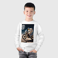 Лонгслив хлопковый детский Космонавт ездит на мотоцикле по Луне, цвет: белый — фото 2