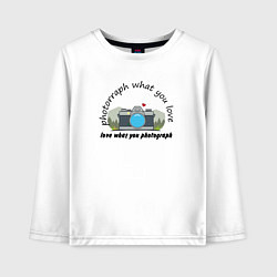Лонгслив хлопковый детский Фотографируй то что любишь, цвет: белый