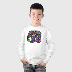 Лонгслив хлопковый детский Цветной слоник, цвет: белый — фото 2