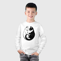 Лонгслив хлопковый детский Кот и кошка инь и ян, цвет: белый — фото 2
