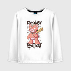 Лонгслив хлопковый детский Медведь рокер, цвет: белый