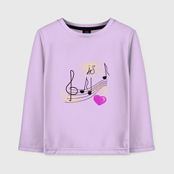 Лонгслив хлопковый детский Музыка это моя любовь на светлом фоне, цвет: лаванда