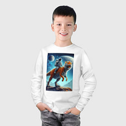 Лонгслив хлопковый детский Космонавт верхом на тигрозавре - затерянная планет, цвет: белый — фото 2
