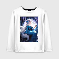 Лонгслив хлопковый детский Лисица в кимоно любуется цветением глицинии, цвет: белый
