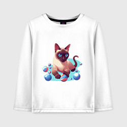 Лонгслив хлопковый детский Синеглазый кот, цвет: белый