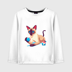 Лонгслив хлопковый детский Игривый сиамский котик, цвет: белый